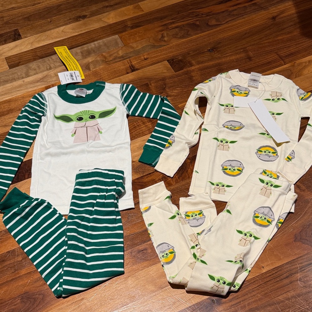 Hanna Andersson Green and Cream Baby Yoda Pajama Sets size 4